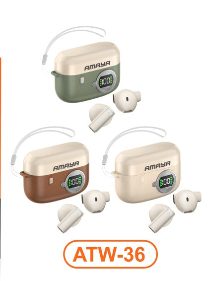 Amaya ATW-36 Retro Camera-Style Earbuds with Digital Display