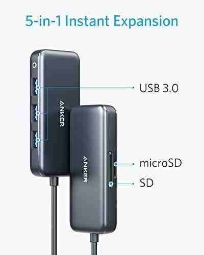 Anker USB C Hub 5-in-1 USB C Adapter, SD and microSD Card Reader, 2 USB 3.0 Ports