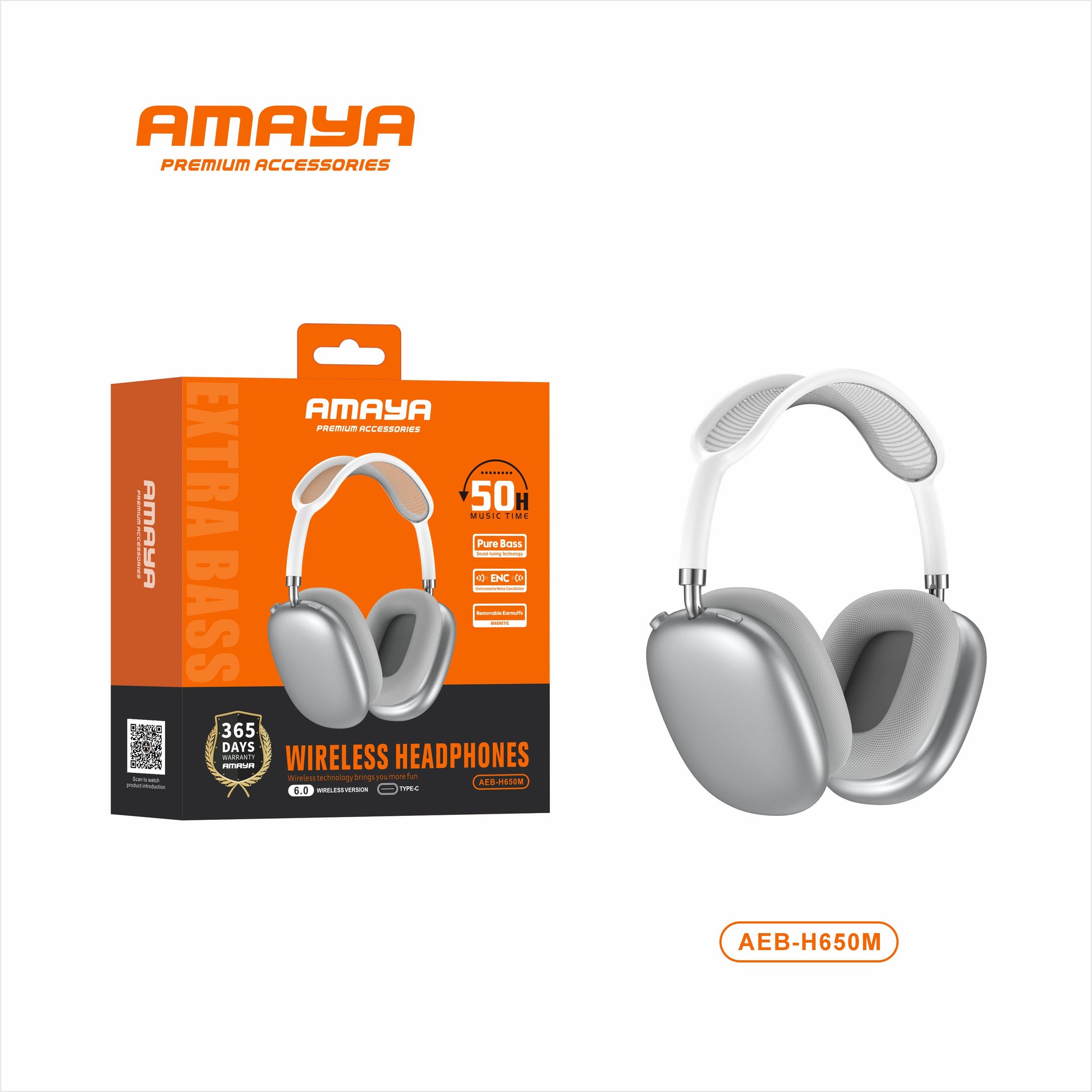 Amaya AEB-H650M Detachable Magnetic Ear Cap Over-Ear Headphones