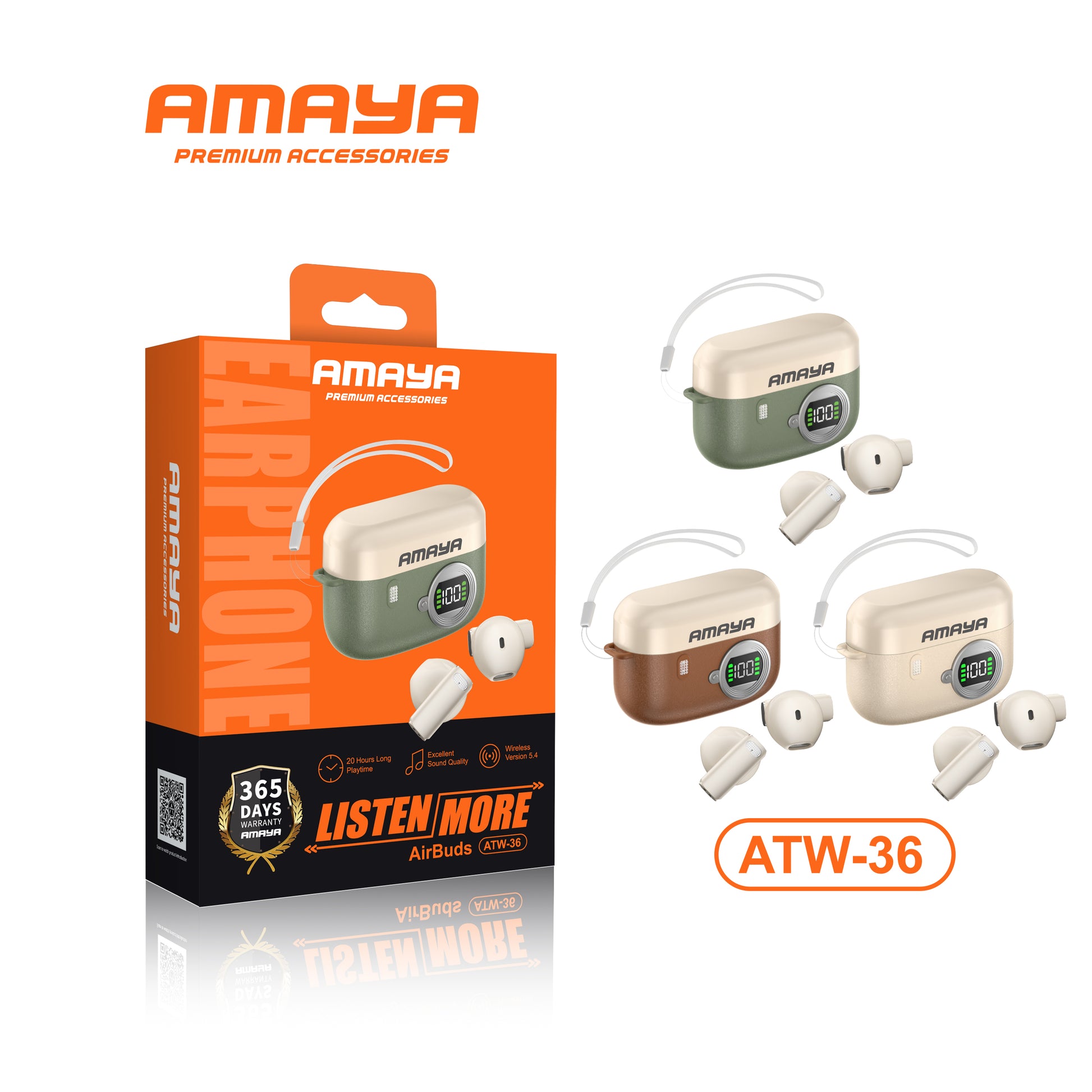 Amaya ATW-36 Retro Camera-Style Earbuds with Digital Display