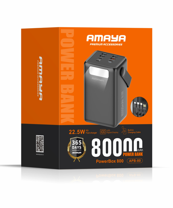 Amaya APB-80 22.5W Super Fast 80000mAh Power Bank with Built-in Cable