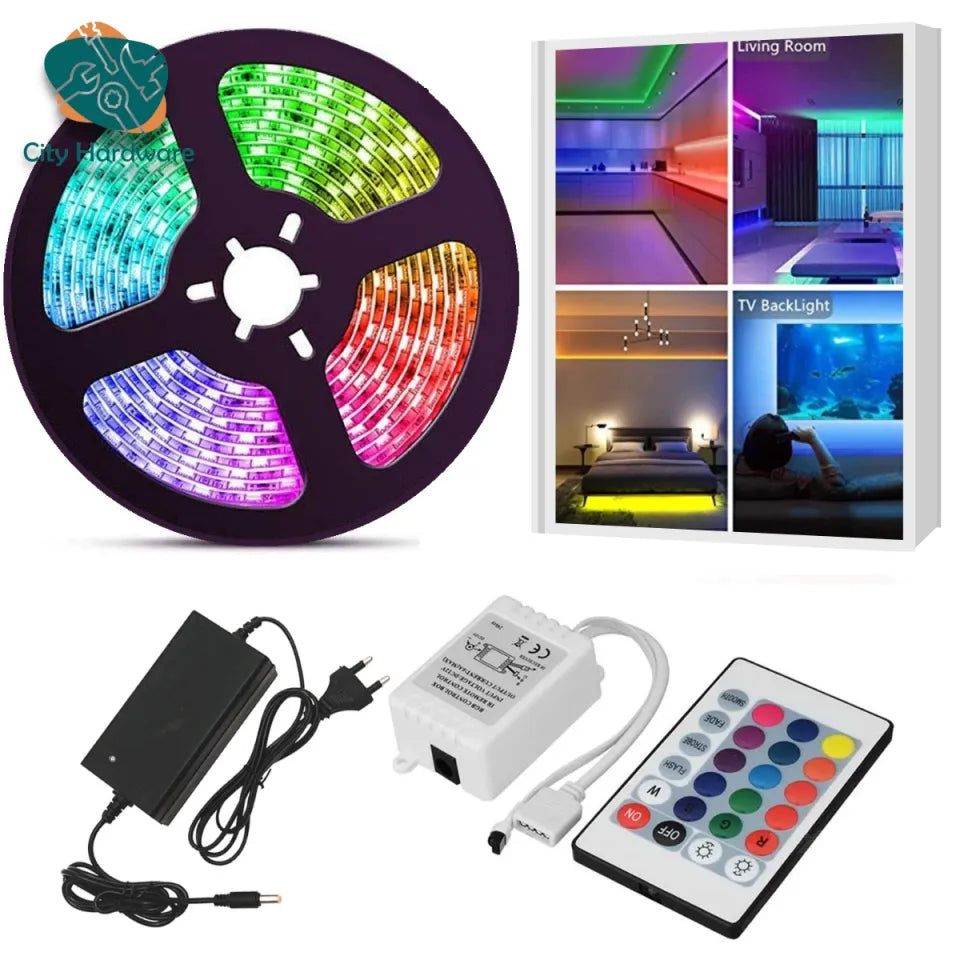5M RGB 5050 LED Strip Light Waterproof 16.4 Feet with 25 Key Remote Controller Adapter Mobile Control Color Changing LED Tape Light for Room TV Bedroom Party