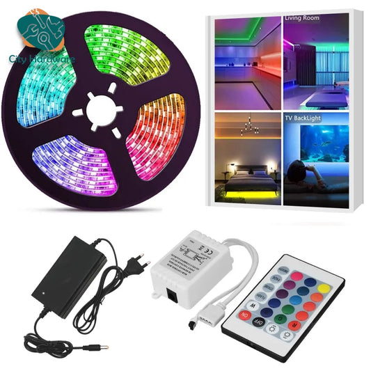 5M RGB 5050 LED Strip Light Waterproof 16.4 Feet with 25 Key Remote Controller Adapter Mobile Control Color Changing LED Tape Light for Room TV Bedroom Party