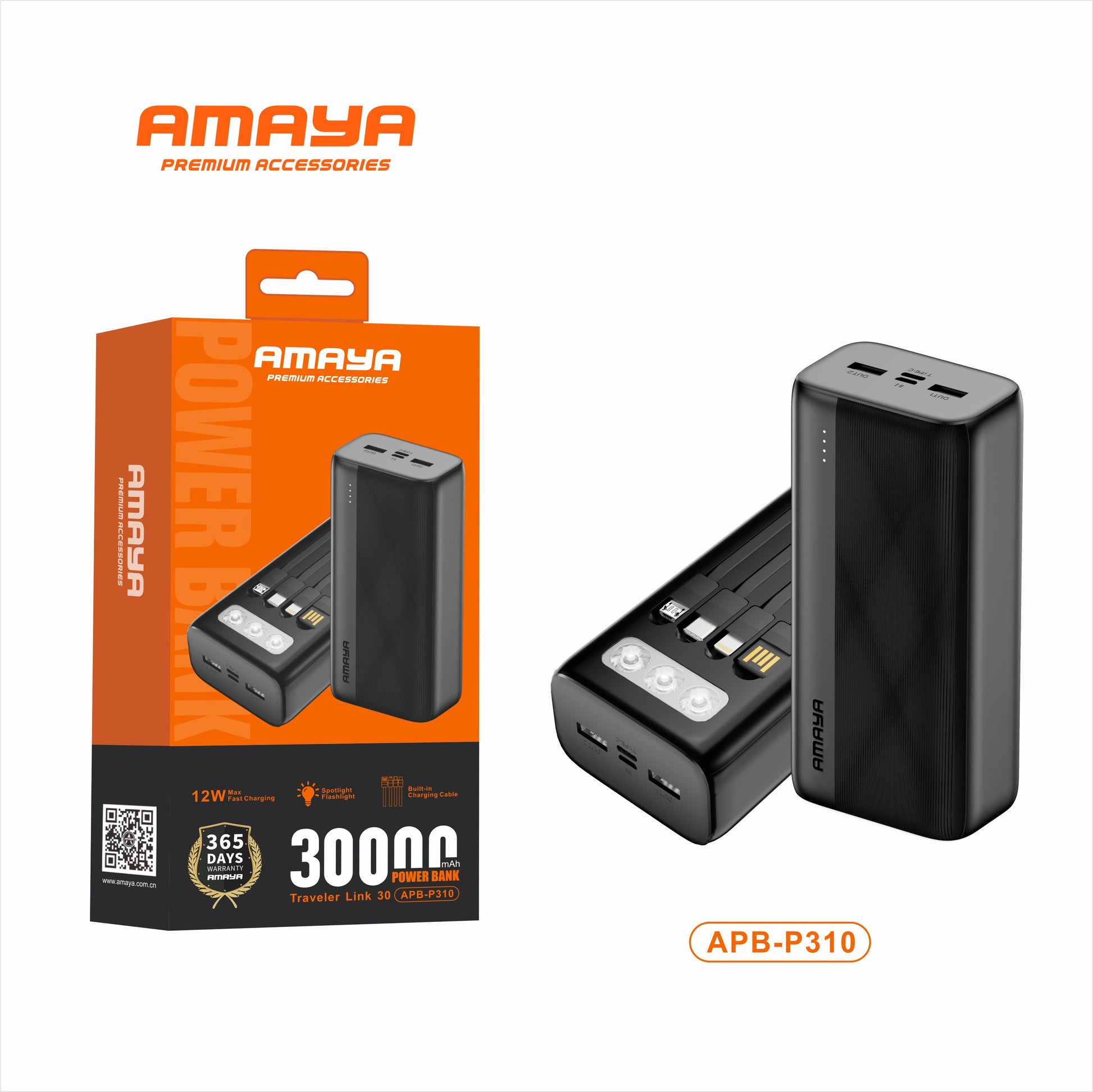 Amaya APB-P310 Flashlight 2.4A Fast Charger 30000mAh Power Bank