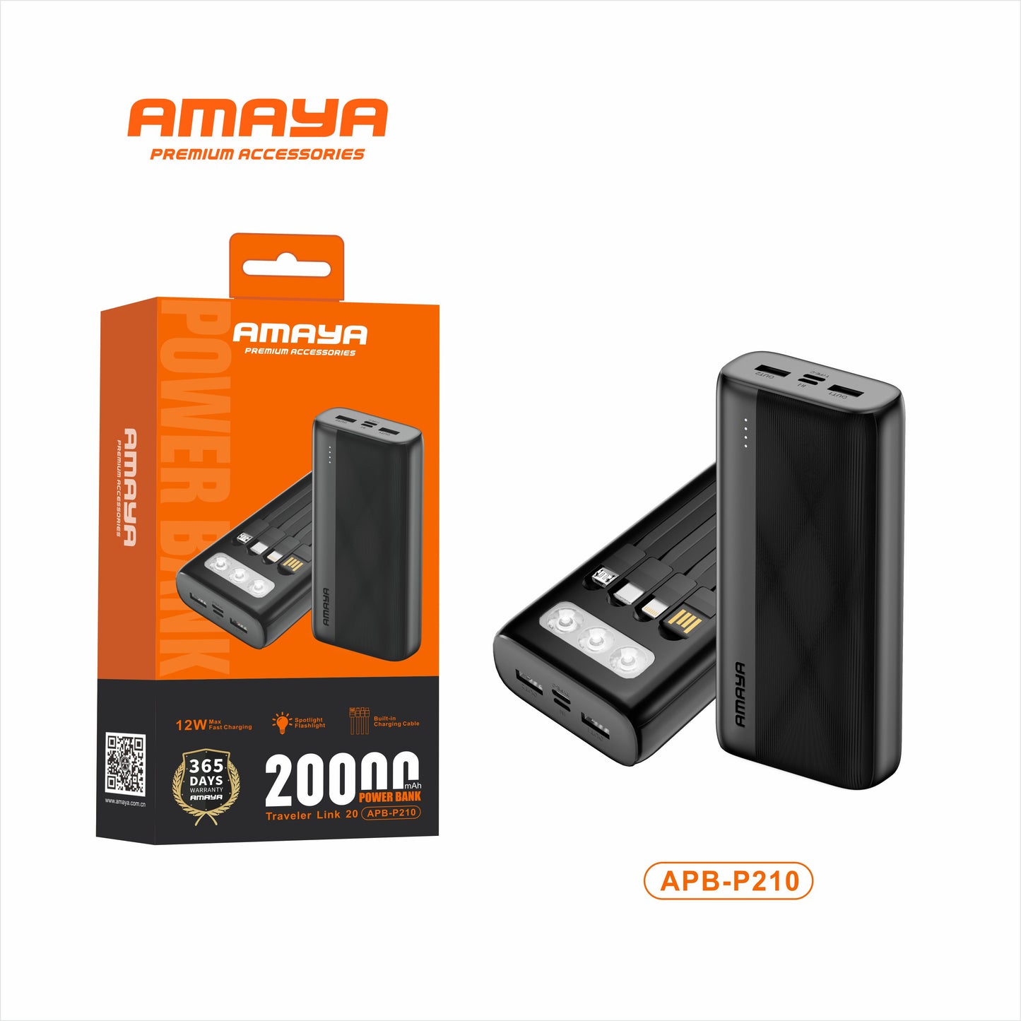 Amaya APB-P210 Flashlight 2.4A Fast Charger 20000mAh Power Bank