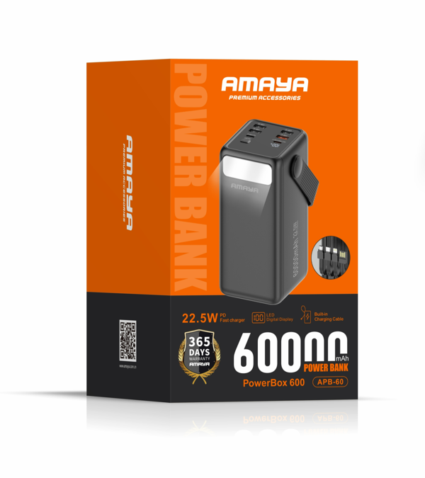 Amaya APB-60 22.5W Super Fast 60000mAh Power Bank with Built-in Cable