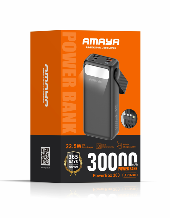 Amaya APB-30 22.5W Super Fast 30000mAh Power Bank with Built-in Cable