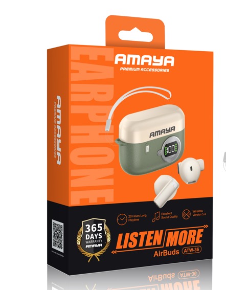 Amaya ATW-36 Retro Camera-Style Earbuds with Digital Display