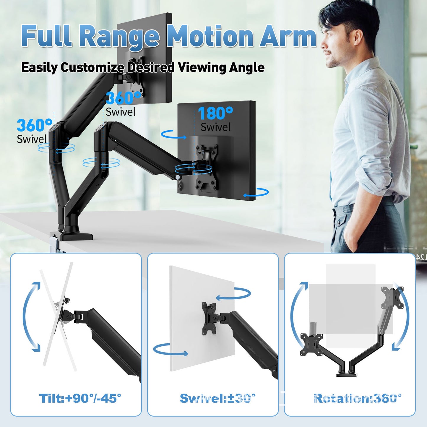 Dual-Screen Monitor Stand Mechanical Cantilever One-To-Two Computer Display Screen Two-In-One Base