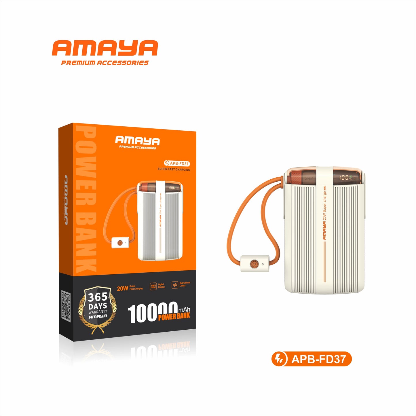 Amaya APB-FD37 22.5W Super Fast 10000mAh Power Bank with Built-in Cable