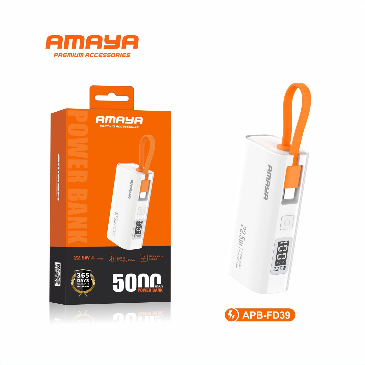 Amaya APB-FD39 22.5W Super Fast 5000mAh Power Bank with Built-in Cable