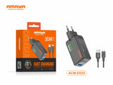 Amaya ACW-E82D USB 20W Fast Charger with Type-C Cable