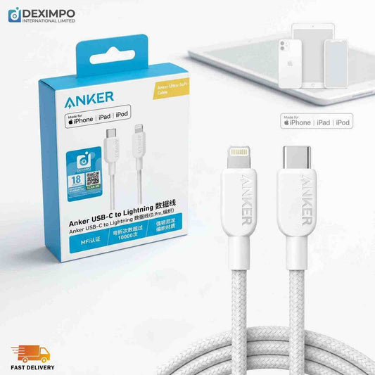 Anker Braided USB-C to Lightning 0.9m Cable - Image 1 Anker Braided USB-C to Lightning 0.9m Cable - Image 2 Anker Braided USB-C to Lightning 0.9m Cable Anker Braided USB-C to Lightning 0.9m Cable - Image 2 Anker Braided USB-C to Lightning 0.9m Cable