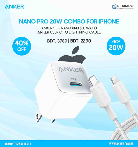 Anker Nano Pro 20w Combo For iPhone Braided