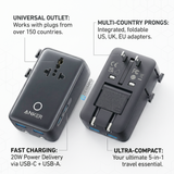 Anker Nano Travel Adapter (5-in-1, 20W) – Universal Fast Charging Travel Adapter