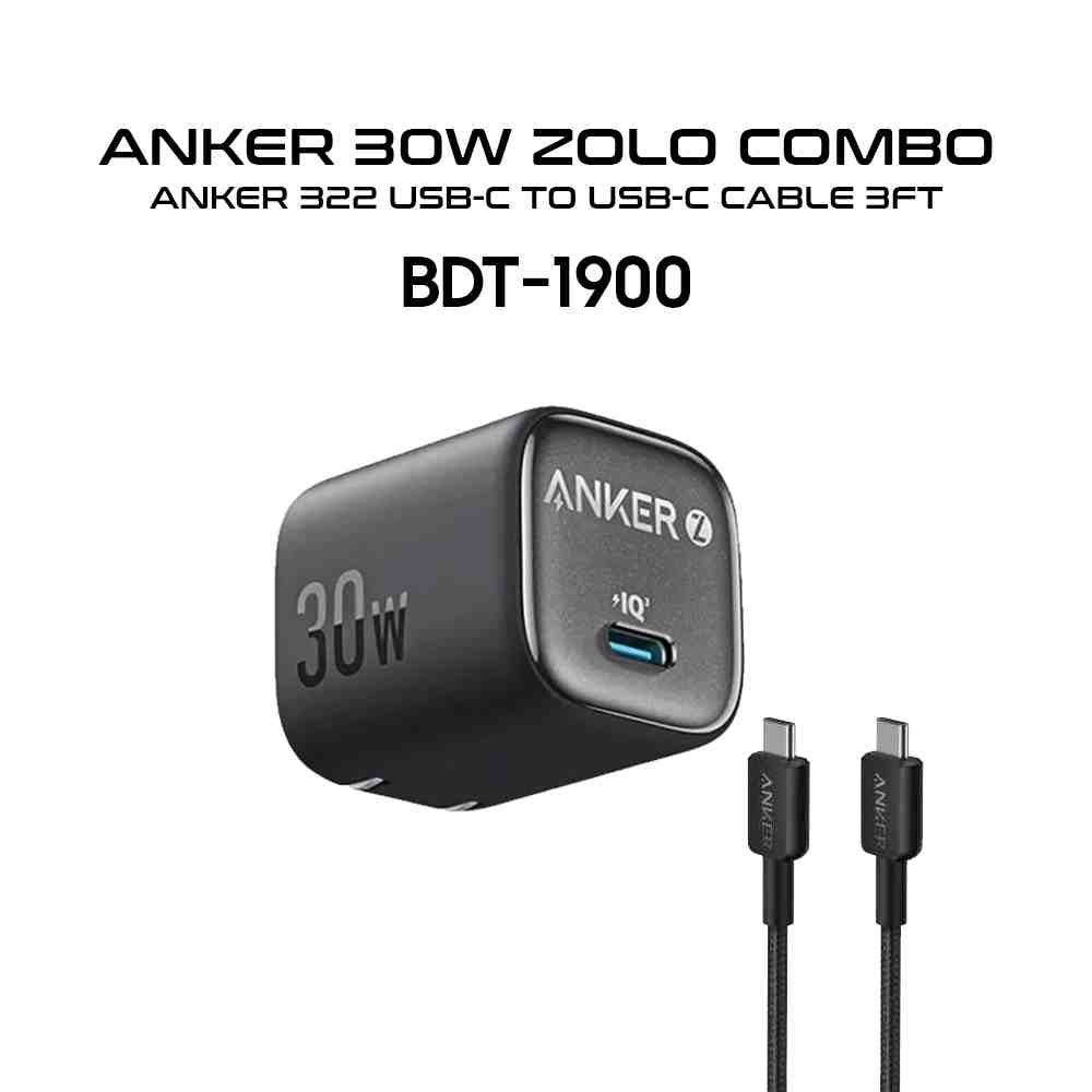 Combo Anker Zolo Charger 30W IQ & PD iPhone/Samsung/Pixel Braided