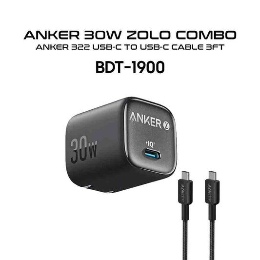 Combo Anker Zolo Charger 30W IQ & PD iPhone/Samsung/Pixel Braided