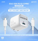Combo Anker Zolo Charger 20W IQ & PD iPhone 14 Series and Below 6ft Cable