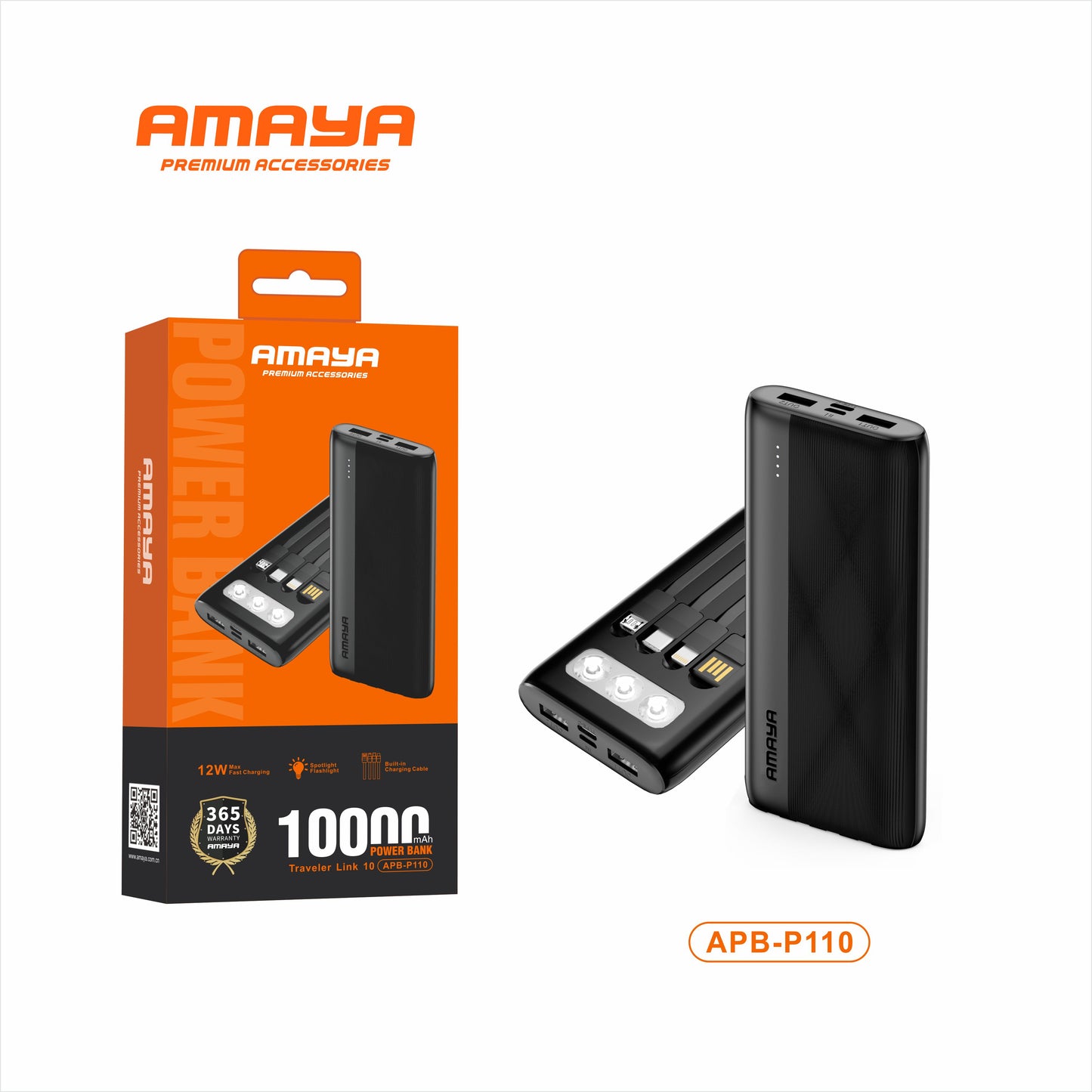 Amaya APB-P110 Flashlight 2.4A Fast Charger 10000mAh Power Bank