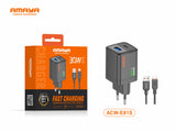 Amaya ACW-E81S USB 20W + Type-C 20W Fast Charger with Cable