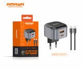 Amaya ACW-E211D+CC77 USB-C 20W + USB-A 18W Fast Charger with C to C Cable
