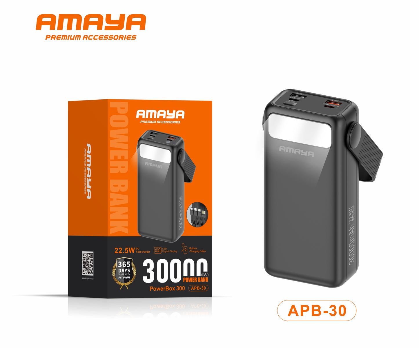 Amaya APB-30 22.5W Super Fast 30000mAh Power Bank with Built-in Cable