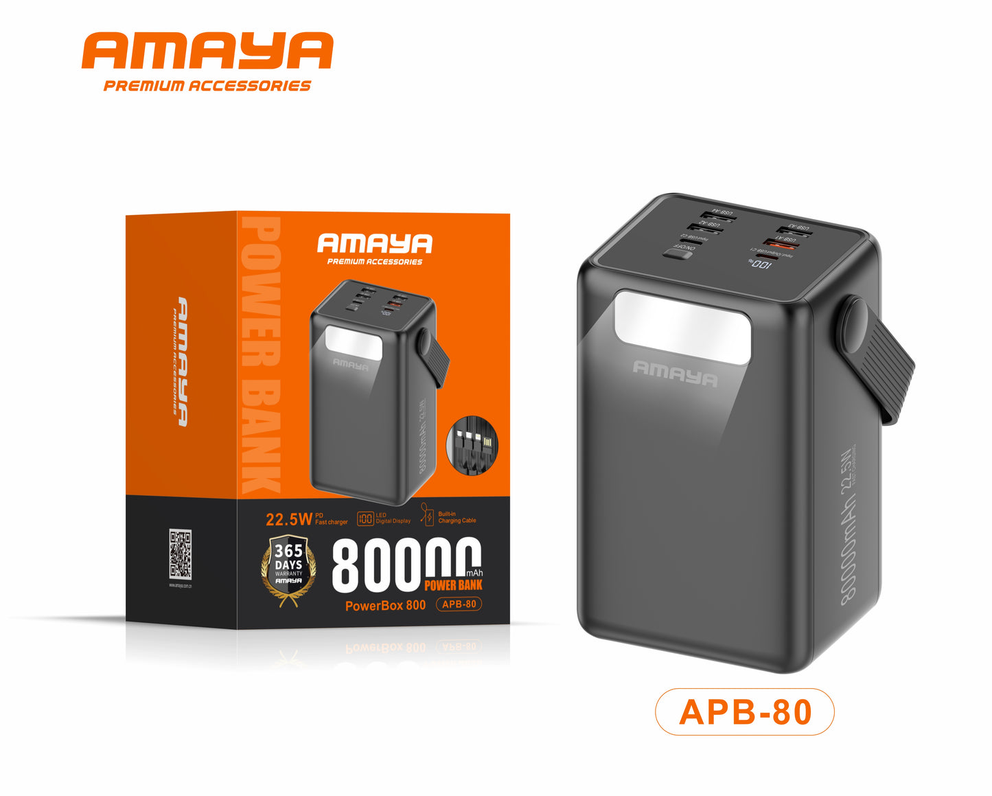 Amaya APB-80 22.5W Super Fast 80000mAh Power Bank with Built-in Cable