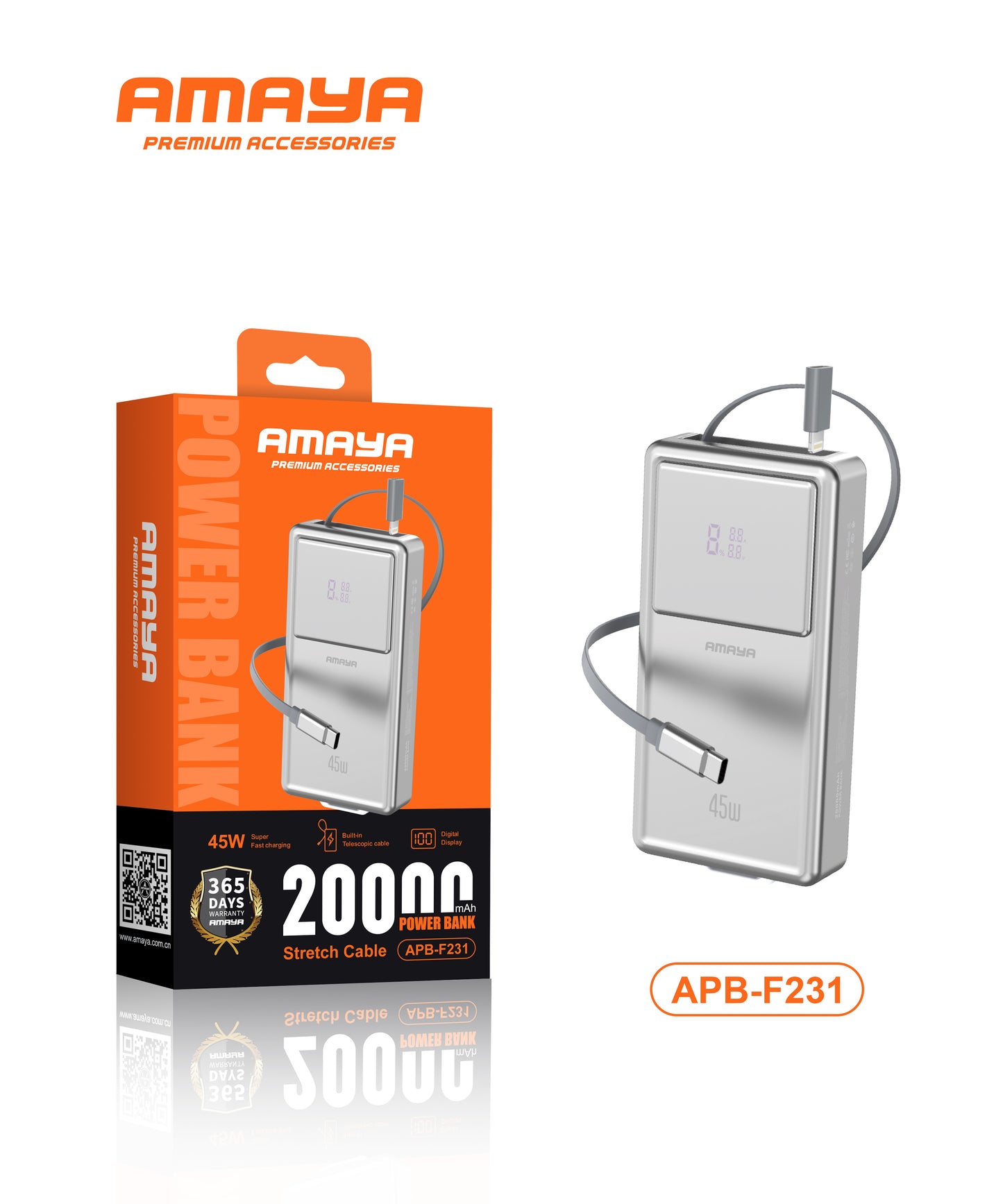 Amaya APB-F231 45W Super Fast 20000mAh Power Bank with Apple Adapter