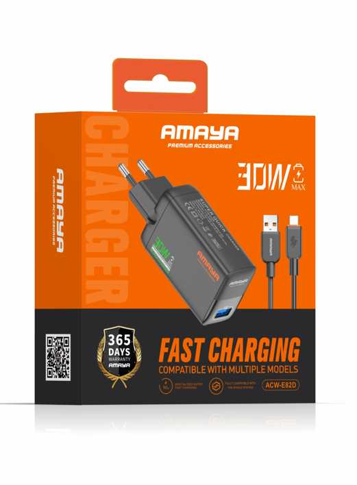 Amaya ACW-E82D USB 20W Fast Charger with Type-C Cable