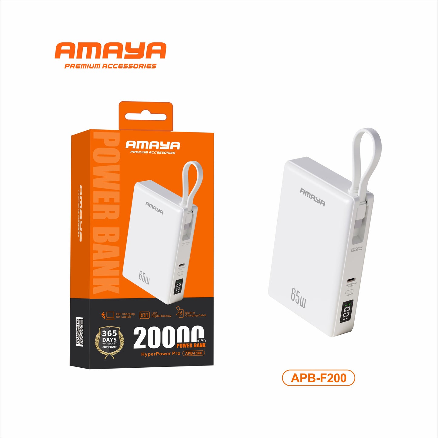 Amaya APB-F200 65W Super Fast 20000mAh Power Bank with Built-in Cable