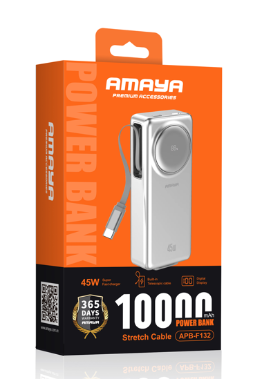 Amaya APB-F132 45W Super Fast 10000mAh Power Bank with Retractable Cable