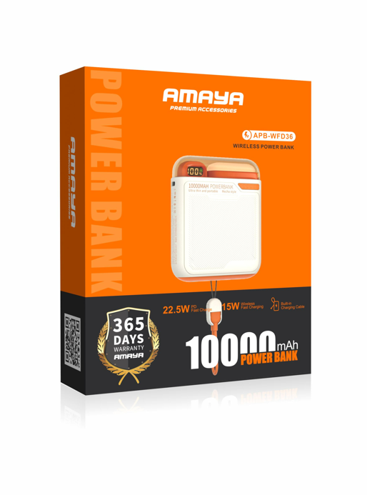 Amaya APB-WFD36 22.5W Wireless Charging 10000mAh Power Bank with Built-in Cable