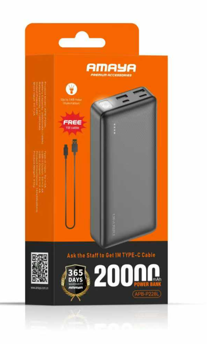 Amaya APB-P228L 3D Texture Flashlight 2.4A Fast Charger 20000mAh Power Bank