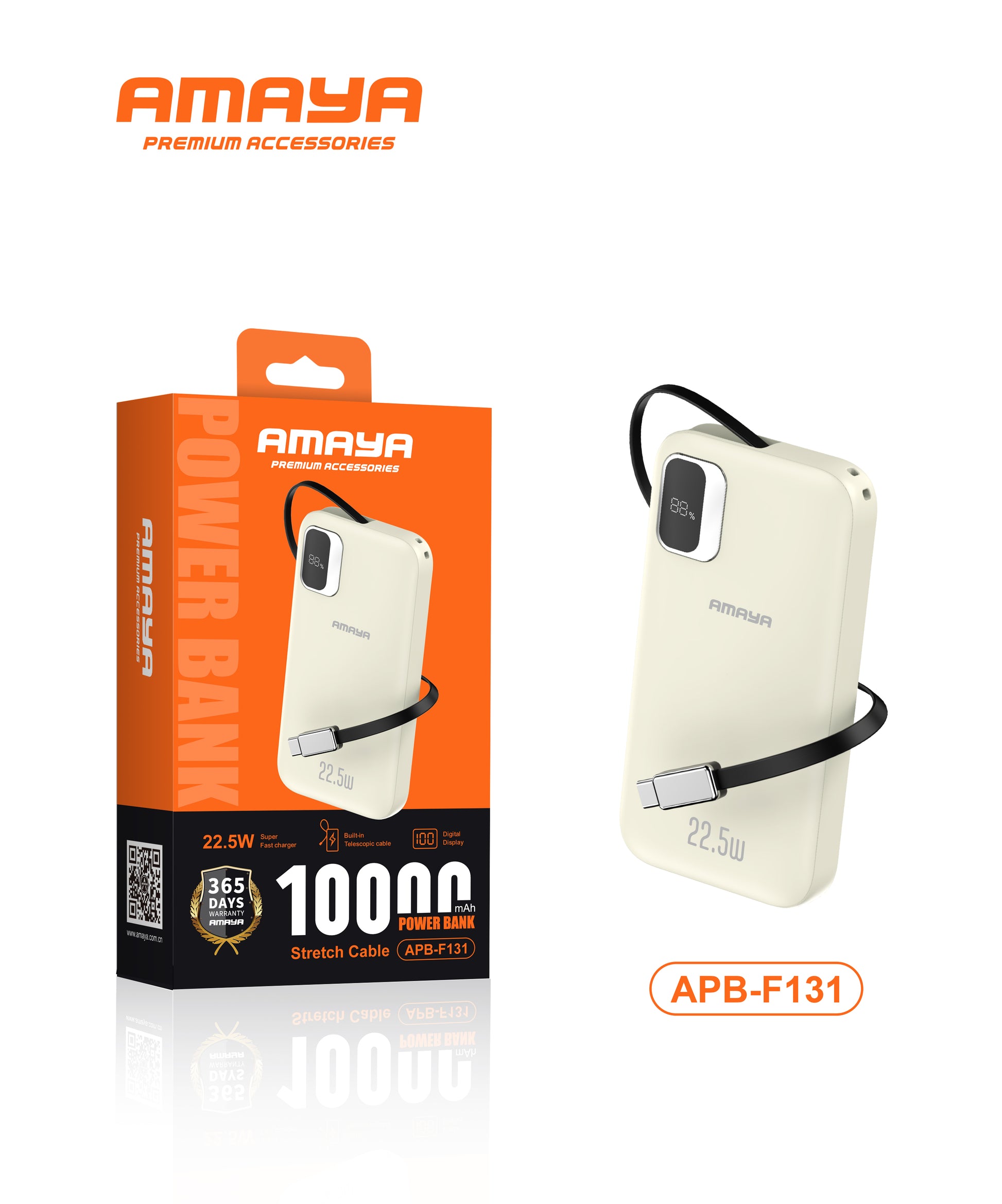 Amaya APB-F131 22.5W Super Fast 10000mAh Power Bank with Retractable Cable