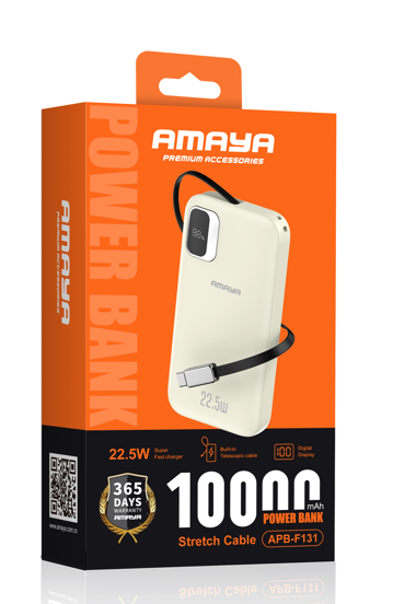 Amaya APB-F131 22.5W Super Fast 10000mAh Power Bank with Retractable Cable