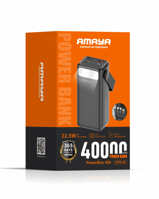 Amaya APB-40 22.5W Super Fast 40000mAh Power Bank with Built-in Cable