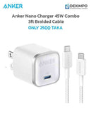 Anker Nano Charger 45W Allrounder Combo 3ft Braided Cable For (iPhone, Samsung, Pixel)